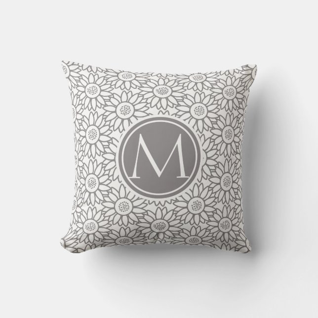 Elegant Sunflower Pattern Monogrammed Cushion (Front)