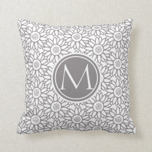 Elegant Sunflower Pattern Monogrammed Cushion
