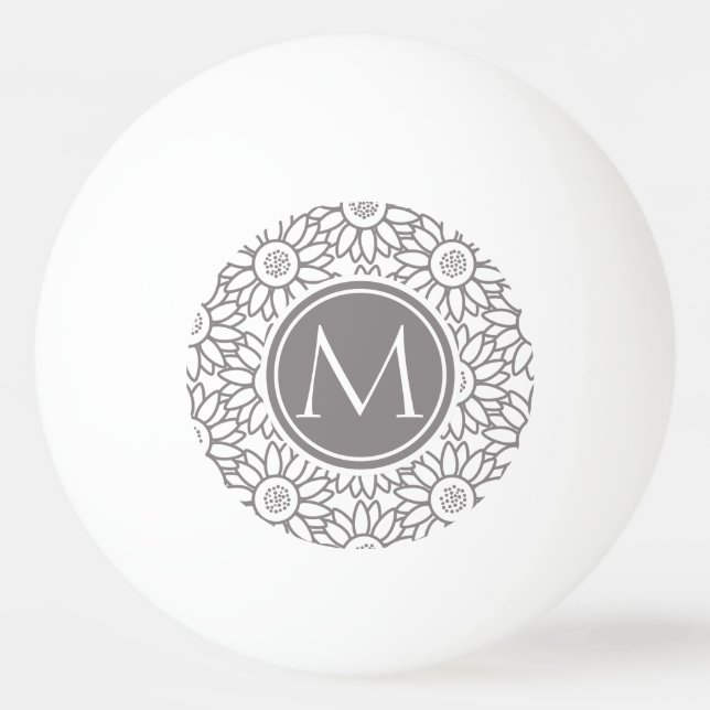 Elegant Sunflower Pattern Monogrammed Ping Pong Ball (Front)