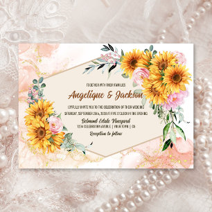 Elegant Sunflower Pink Rose Geometric Wedding Invitation