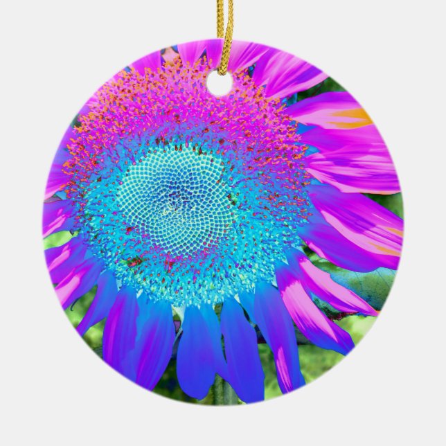Elegant sunflower purple pink blue floral  ceramic tree decoration (Front)