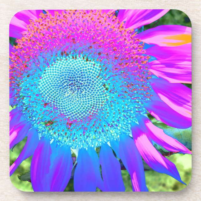 Elegant sunflower purple pink blue floral  coaster (Front)