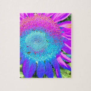 Elegant sunflower purple pink blue floral jigsaw puzzle