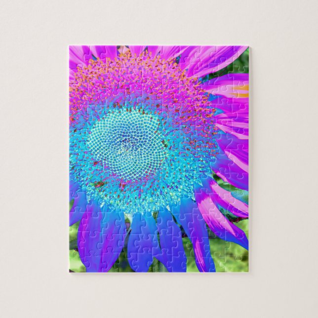 Elegant sunflower purple pink blue floral  jigsaw puzzle (Vertical)