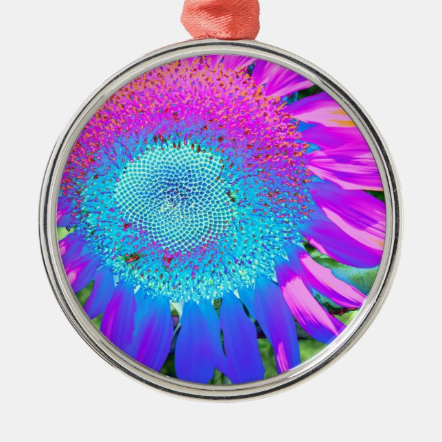 Elegant sunflower purple pink blue floral  metal ornament (Front)