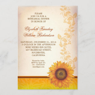 elegant sunflower rehearsal dinner invitation