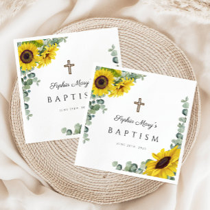 Elegant Sunflower Religious Baptism  Napkin
