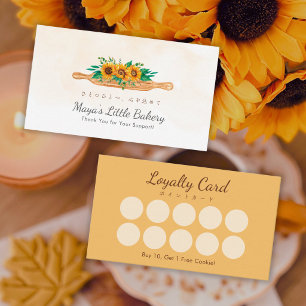 Elegant Sunflower Rolling Pin Bakery Loyalty Business Card