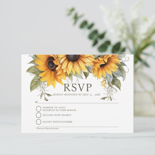 Elegant Sunflower RSVP Response Card (Standing Front)