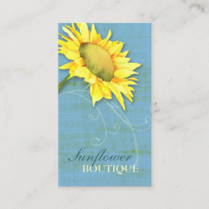 Elegant Sunflower Rustic Blue Business Card