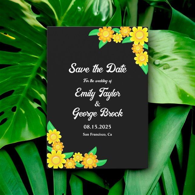 Elegant Sunflower Rustic Boho Black Floral Wedding Save The Date (Creator Uploaded)