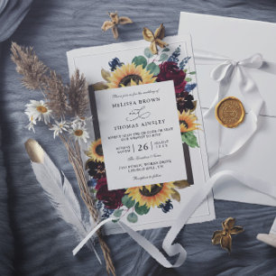 Elegant Sunflower Rustic Budget QR Code Wedding Invitation