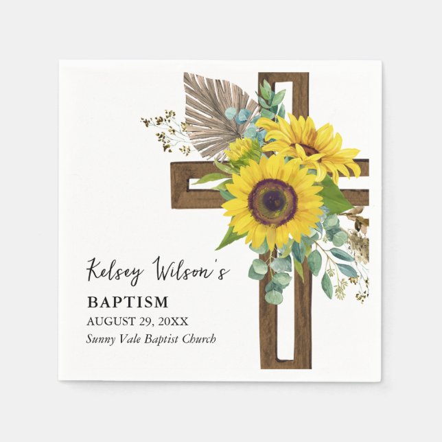 Elegant Sunflower Summer Boho Baptism Napkin (Front)
