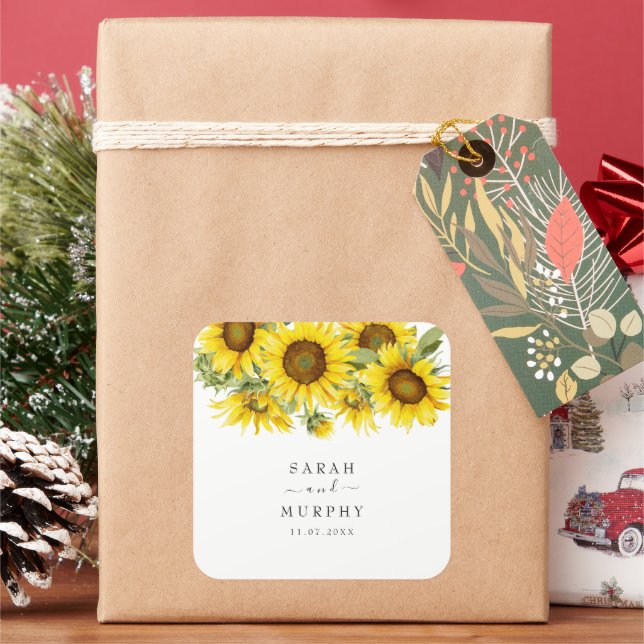 Elegant Sunflower Summer Wedding  Square Sticker (Holiday)