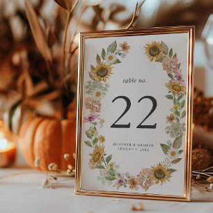 Elegant Sunflower Table Number