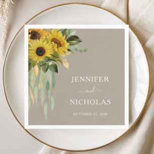 Elegant Sunflower Taupe Wedding Napkin