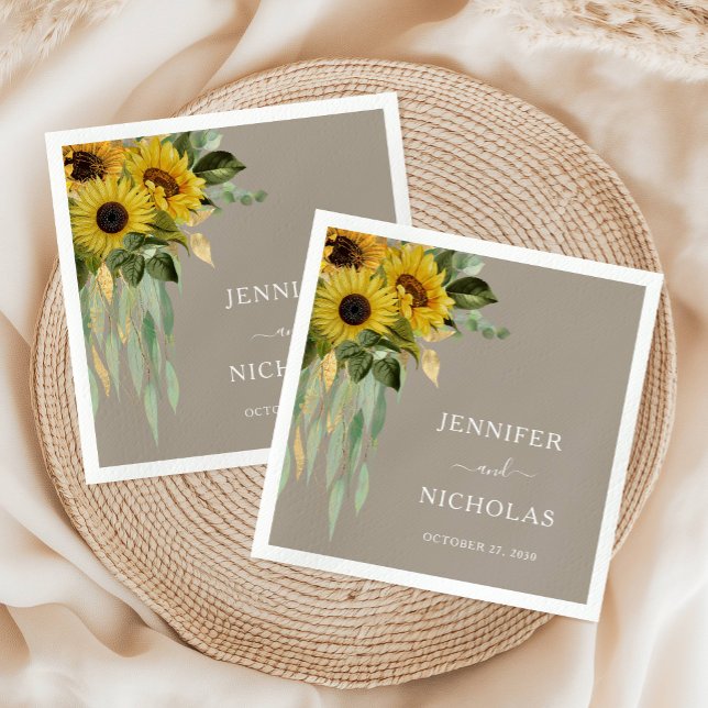 Elegant Sunflower Taupe Wedding Napkin (Elegant Sunflower Taupe Wedding Napkins)