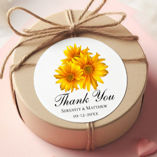 Elegant Sunflower Thank You Yellow Floral Wedding Classic Round Sticker