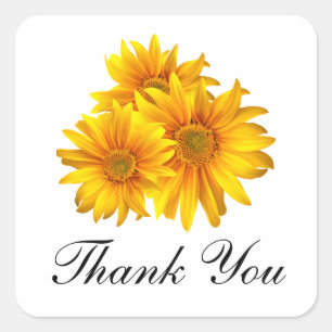 Elegant Sunflower Thank You Yellow Floral Wedding Square Sticker