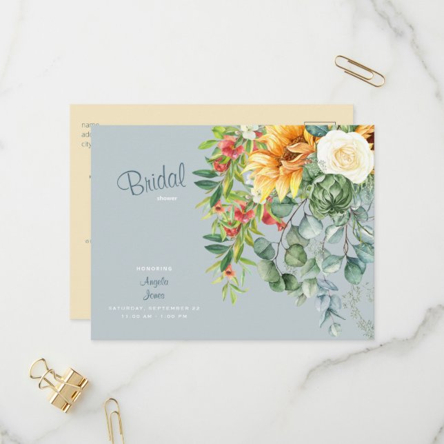 Elegant Sunflower Tuscan Bridal Shower II  Invitation Postcard (Front/Back In Situ)