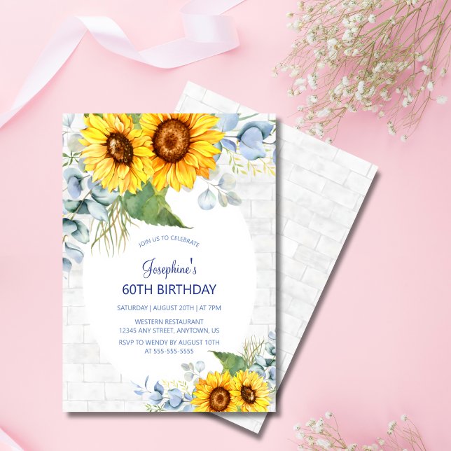 Elegant Sunflower Wall Brick Floral Birthday Invitation (Creator Uploaded)