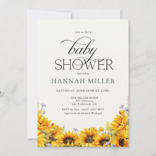 Elegant Sunflower   Watercolor Baby Shower Invitation