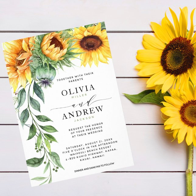 Elegant Sunflower Watercolor Modern Wedding Invitation (Creator Uploaded)