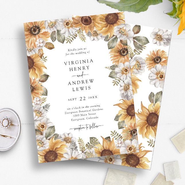 Elegant Sunflower Wedding Invitations (Elegant Watercolor Sunflower Floral Wedding Invitations by Painted Paperie
)