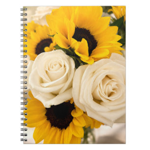 Elegant Sunflower & White Rose Floral Spiral Notebook
