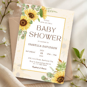 Elegant Sunflower Yellow Floral Baby Shower  Invitation