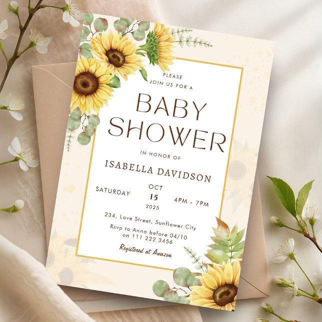 Elegant Sunflower Yellow Floral Baby Shower  Invitation (Elegant Sunflower Yellow Floral Baby Shower Invitation)