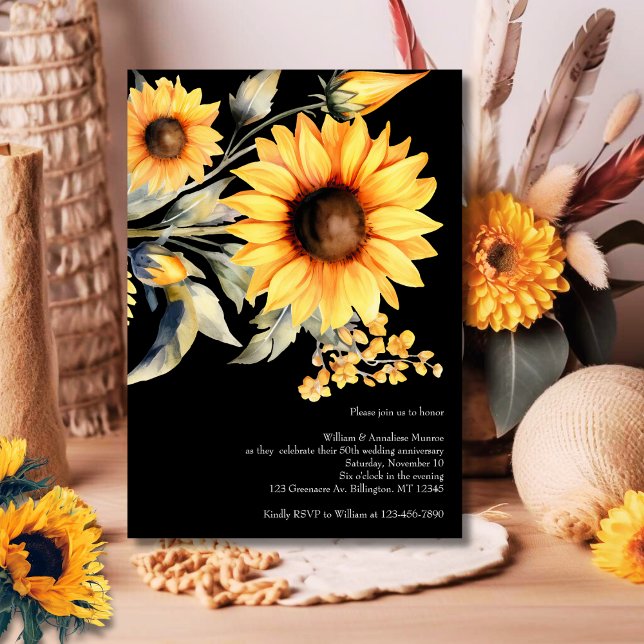 Elegant Sunflowers 50th Wedding Anniversary  Invitation (Creator Uploaded)