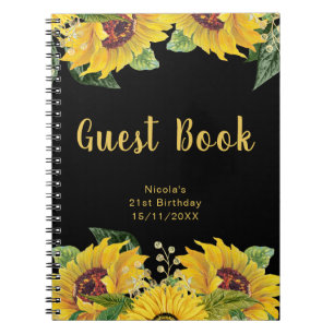 Elegant Sunflowers and Foliage Birthday Guest Book