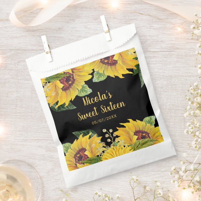Elegant Sunflowers and Foliage Sweet Sixteen Favour Bag (Clipped)