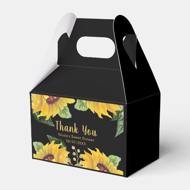 Elegant Sunflowers and Foliage Sweet Sixteen Favour Box (Front Side)