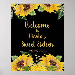 Elegant Sunflowers and Foliage Sweet Sixteen Poster