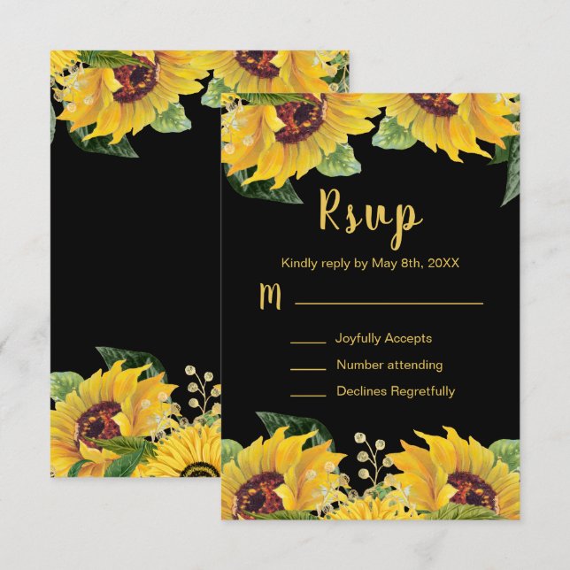 Elegant Sunflowers and Foliage Sweet Sixteen RSVP Card (Front/Back)