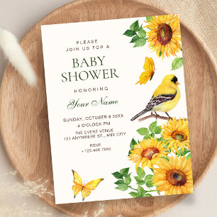 Elegant Sunflowers bird baby shower Invitation