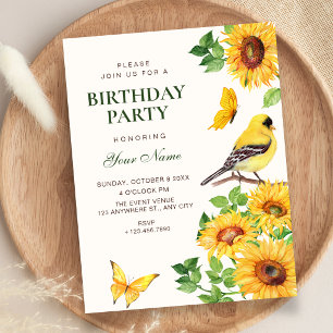Elegant Sunflowers bird birthday Invitation