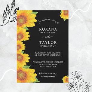 Elegant Sunflowers Black Backdrop Floral Wedding Invitation