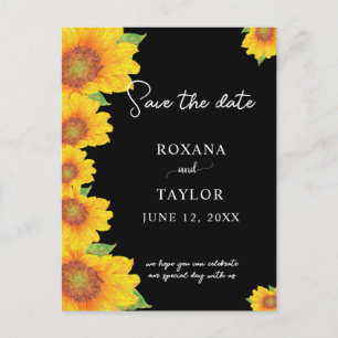 Elegant Sunflowers Black Backdrop Save the Date Postcard