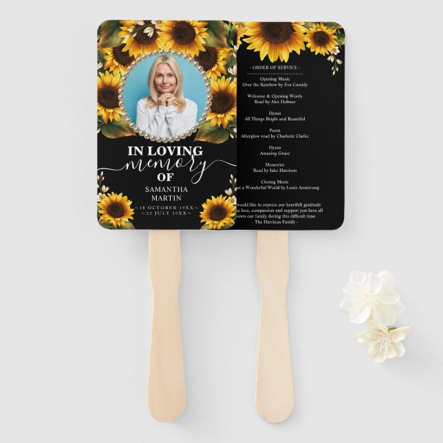 Elegant Sunflowers Black Celebration of Life Hand Fan (Front and Back)