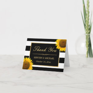 Elegant Sunflowers Black White Stripes Thank You Card