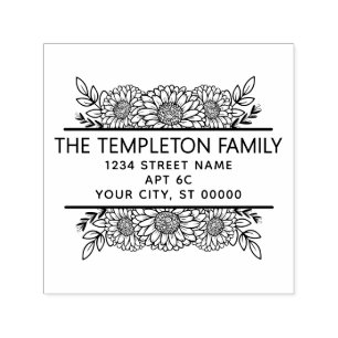 Elegant Sunflowers Border Name Return Address Self-inking Stamp