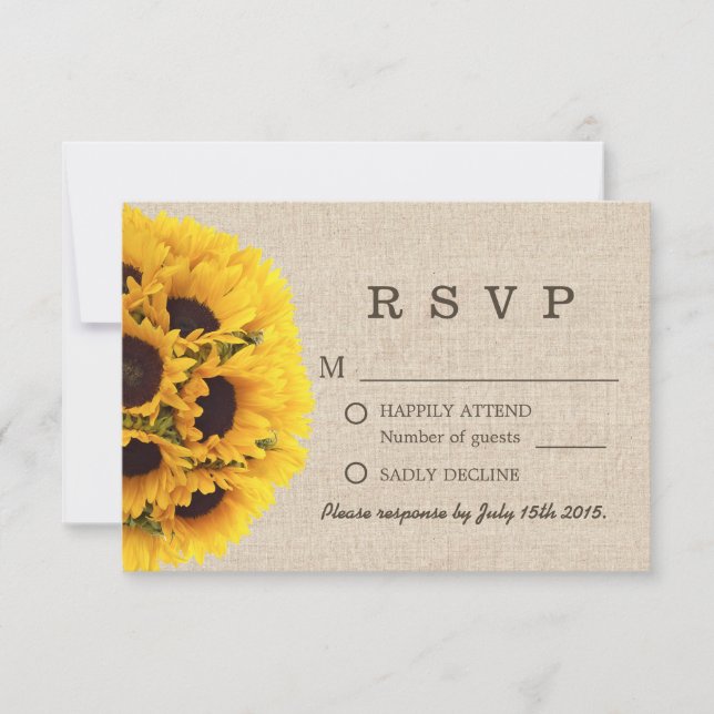 Elegant Sunflowers Burlap Wedding RSVP (Front)