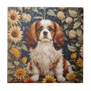 Elegant Sunflowers Cavalier King Charles Spaniel  Ceramic Tile