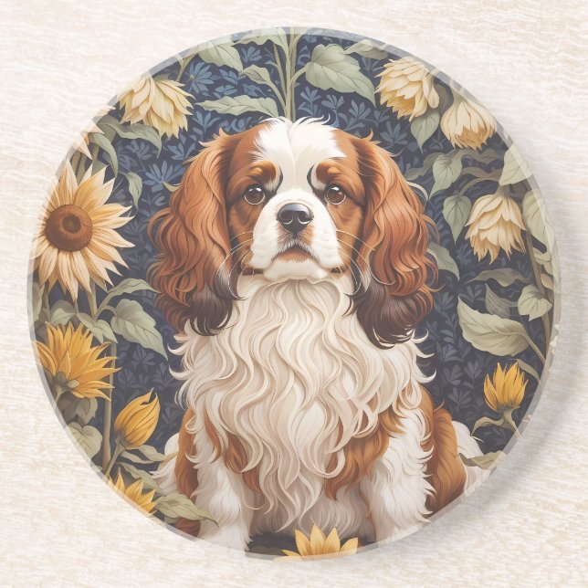 Elegant Sunflowers Cavalier King Charles Spaniel  Coaster (Front)