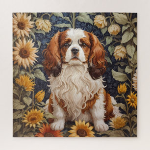 Elegant Sunflowers Cavalier King Charles Spaniel Jigsaw Puzzle