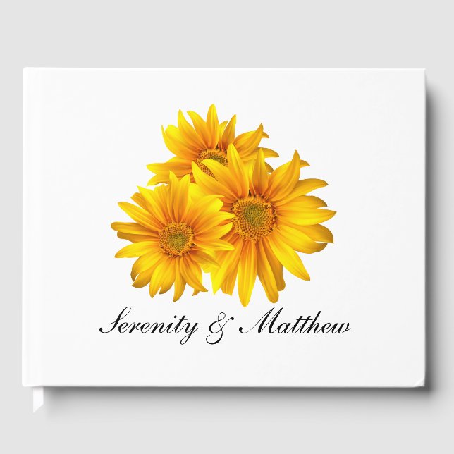 Elegant Sunflowers Country Yellow Floral Wedding Guest Book (Front)