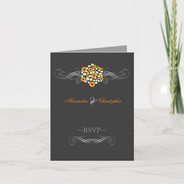 Elegant Sunflowers Daisies Bouquet RSVP Invitation (Front)